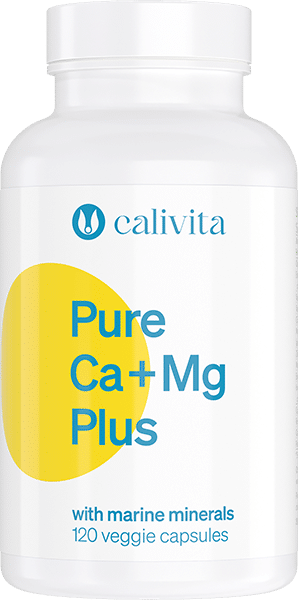 Pure Ca+Mg Plus, pe lângă calciul și magneziul Aquamin®, conține vitaminele D3 și K2, minerale organice în urme, extract de coada-calului și extract de cireșe acerola ecologice.